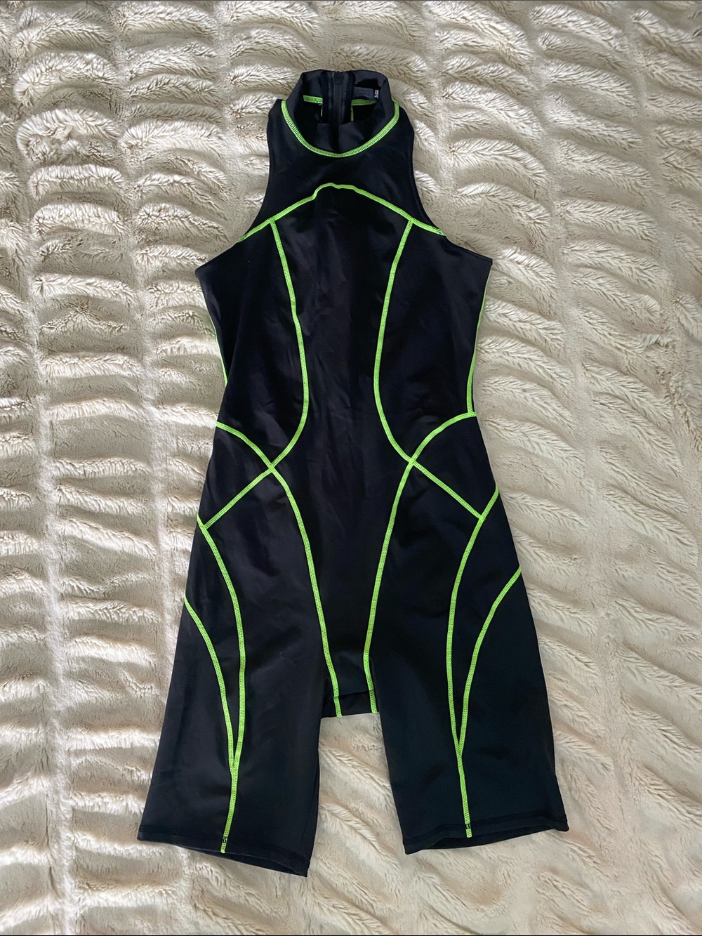 SKIMS Black One-Piece Cycling gear or Swimsuit with Neon Green Trims. Brand new